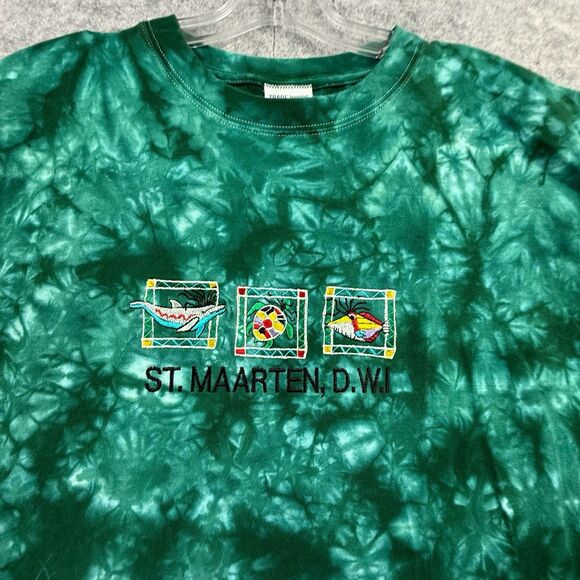 St Maarten Dutch West Indies T-Shirt Men's X-Large Green Tie Dye Embroidered VTG - Picture 2 of 8